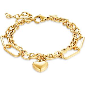 Twice As Nice Armband in goudkleurig edelstaal, 2 verschillende ketting, hart 16 cm+3 cm