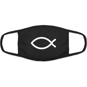 Christelijk mondkapje | Ichthus | gezichtsmasker | bescherming | bedrukt | logo | Zwart mondmasker van katoen, uitwasbaar & herbruikbaar. Geschikt voor OV