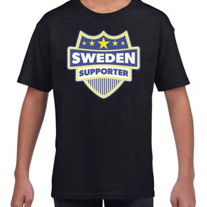 Sweden supporter schild t-shirt zwart voor kinderen - Zweden landen shirt / kleding - EK / WK / Olympische spelen outfit 122/128