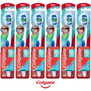 Colgate Tandenborstel Medium Whole Mouth Clean 360° - Tandenborstels met Tongreiniger - 6 stuks
