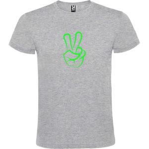 Grijs  T shirt met  ""Peace  / Vrede teken"" print Neon Groen size L