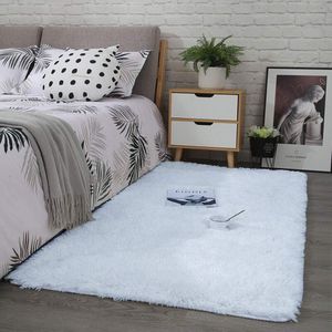 Vloerkleden voor de slaapkamer, wollig, zacht, hoogpolig, antislip, tapijt, woonkamer, moderne tapijten, wasbaar (80 x 120 cm, wit)