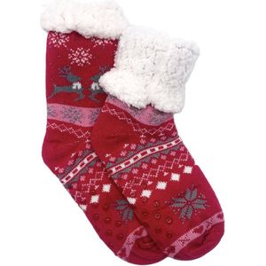 Merino Wollen sokken - Rood met Hartjes - maat 35/38 - Huissokken - Antislip sokken - Warme sokken – Winter sokken