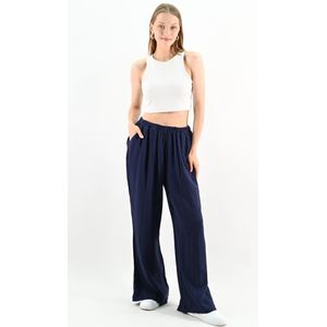 YesMooi - Linnenblend Wide-Leg Oversized Broek - Navy - S (36)