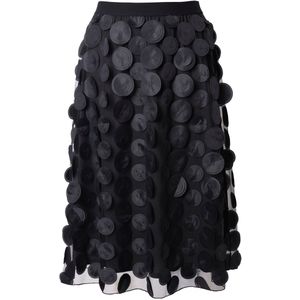 MIAMODA - Dames - Midirok a-lijn 3S-applicaties opaque - Zwart - Maat 58