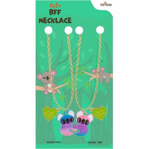 Bixorp Friends BFF Ketting voor 2 met Regenboog Koala - Magnetische Vriendschapsketting - Cadeau voor Beste Vrienden - Goud met Dubbele Hangers! - 45+5cm