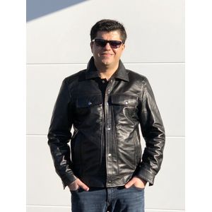 Dera Dore - Heren Leren Jas - Echt en Origineel Schapenleer Jas - Luxe en Stijlvol Jas - Donker Zwart - L