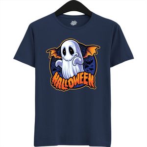 Spooky Scary Ghost - Halloween Spook Dames / Heren Unisex Shirt - Grappig Kostuum Shirt Idee Voor Volwassenen - T-Shirt - Unisex - Navy Blauw - Maat M