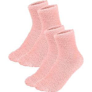 Malinsi® Fluffy Sokken Dames - 2-Pack Abrikoos - One Size maat 36-41 - Huissokken - Badstof - Dikke Wintersokken - Cadeau voor haar - Housewarming - Verjaardag - Slofsokken Vrouw