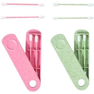 Herbruikbare Wattenstaafjes - Dubbelzijdig Spiraal, 4 Stuks met Reis Houder in Groen en Blauw voor Oor Reiniging en Make-up