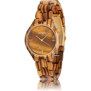 HOT&TOT | Tigano - Houten horloge - 40mm - Tijgeroog steen - Zebrano hout - Goud