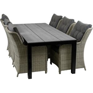 7-delige tuinset | 6 Dublin tuinstoelen (MG) | 225cm Cyprus tuintafel (Grey)