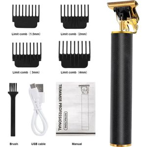 Professionele tondeuse, haartrimmer, baardtrimmer, scheerapparaat en tondeuse met USB, 1200 mAh capaciteit en 4 x opzetkammen.