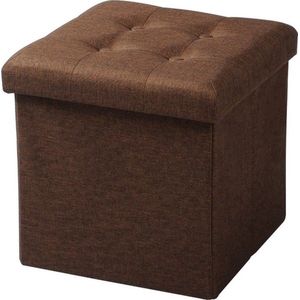 Linnen Opbergpoef Met Deksel - Vierkant - Hocker, Poef - Opvouwbaar & met Opbergruimte - 37.5x37.5x38 - Bruin