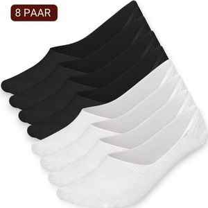 Sukats® No Show Enkelsokken 8 Paar - Invisibles - Footies - Zwart & Wit - Dames - Katoen - Maat 35-38 - Sneakersokken - Voordeelverpakking - Naadloos - Onzichtbare Sokken