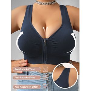 MEETYOO Grote Maat Bh Met Vetersluiting Aan De Voorkant- Bh Zonder Beugel - Licht Corrigerend - Comfort Bh - Postoperatieve Bh - Bh Grote Maten - Push-Up-Beha'S - Onzichtbare Bh - Ondersteunende Bh - Beha Dames-Blauw-XL