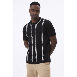 Felix Hardy Overhemd Knit - Gestreept - Katoen - Korte Mouw Heren Zwart - M