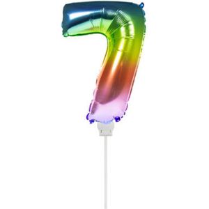 Folat - Folieballon taart Mini cijfer 7 Regenboog (13cm)