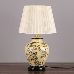 Fine Asianliving Chinese Tafellamp Porselein Geel Vogels Handgemaakt - Quinn D30xH48cm