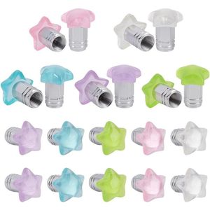 Green Glow - 20 stuks stervormige ventieldoppen voor auto's, fietsen, vrachtwagens en motorfietsen. Decoratieve hars en legering.