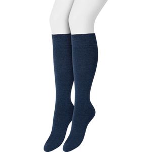 Bonnie Doon Dames Kniekousen Donker Blauw maat 39/42 - 2 paar - Knie Kousen - 2-pack - Multipack - Uitstekend draagcomfort - Cotton Knee High - Zakt niet af - Effen - OEKO-TEX - Donkerblauw - Gemeleerd - Dark Blue Heather - OL834302.196