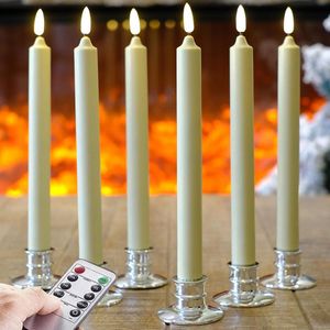 6 LED ivoor staafkaarsen met afstandsbediening en timerfunctie - echte was raamkaarsen - 6 zilveren kaarsenhouders