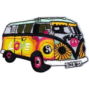 Bus Flower Power Embleem Strijk Patch Peace Love Busje 11 cm / 7 cm / Multicolor