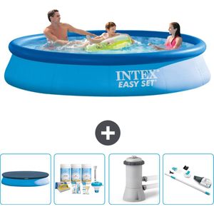 Intex Rond Opblaasbaar Easy Set Zwembad - 366 x 76 cm - Blauw - Inclusief Afdekzeil - Onderhoudspakket - Zwembadfilterpomp - Stofzuiger