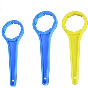Allecto plus - Set van 3 jerrycan sleutels | Praktische dubbelzijdige handsleutel voor DIN 41, DIN 51, DIN 61 | Geschikt voor stapelblokjes van 5-30 liter | Geel en blauw | Handig gereedschap voor olievaten