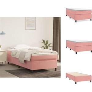 vidaXL Bedframe Roze Stof - 193 x 90 x 35 cm - Fluweel Bedmatras 90 x 190 x 20 cm - Huidvriendelijk Topmatras 90 x 190 x 5 cm - Multiplex Lattenbodem - Bed