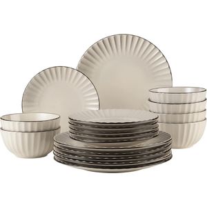 Osita Retro tafelservies voor 6 personen met golfvorm 18-delige serviesset crèmewit aardewerk borden set