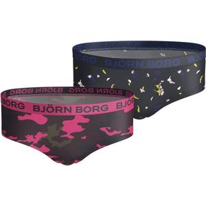 Bjorn Borg Hipster BB Camo & BB  Paper Flower - Ondergoed - Meisjes - 2 Pack - Donker Blauw/Zwart/Roze - Maat 134