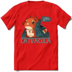 Graaf catracula T-Shirt Grappig | Dieren katten halloween Kleding Kado Heren / Dames | Animal Skateboard Cadeau shirt - Rood - XXL
