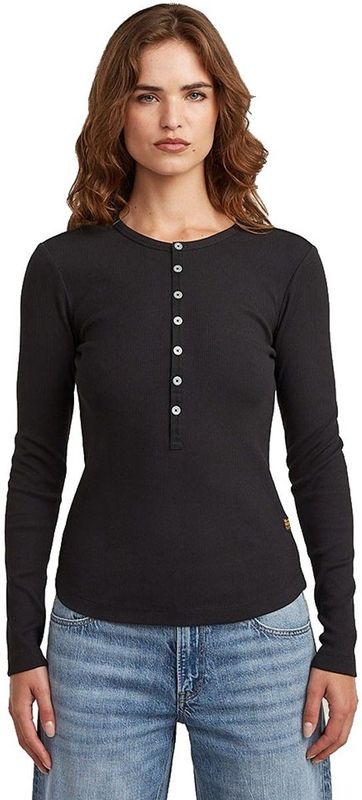 henley slim t ls wmn, Zwart (Dk Black D27975-e136-6484), XXS