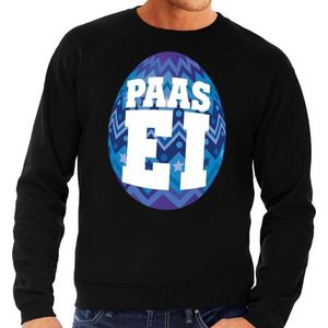 Zwarte Paas sweater met blauw paasei - Pasen trui voor heren - Pasen kleding XXL