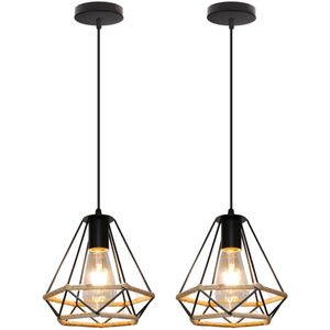 2 Stuks Hanglamp Industriële Slaapkamer 20cm Kroonluchter E27 Plafondlamp Woonkamer Zwart