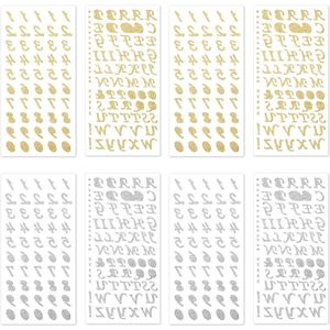 8 vellen glitterletterstickers - waterdicht, zelfklevend - goud, zilver - voor bruiloft, verjaardag, DIY scrapbooking