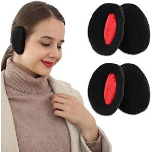 Winter Ear Warmers Fleece Lined Wind Cold Protection Full Ear Wrap (M) Black-M - Set of 2 Pairs for Women