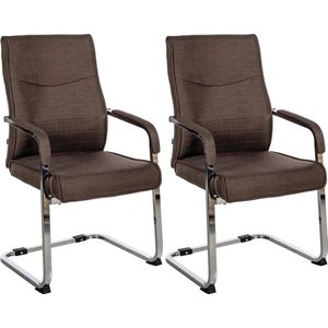 CLP Hobart Set van 2 Eetkamerstoelen - Bezoekersstoelen - Met armleuning - Verchroomd frame - bruin Stof