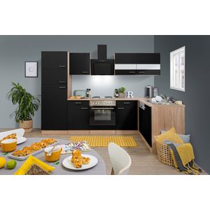 Hoekkeuken 280  cm - complete keuken met apparatuur Merle  - Eiken/Zwart - soft close - elektrische kookplaat - vaatwasser - afzuigkap - oven  - spoelbak