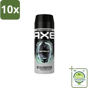 10 x Axe Anti-Transpirant Spray Apollo 150 ml - Grootverpakking - Anti-transpirant - Deodorant - Axe Apollo - 72 Uur Bescherming - Groen Fruit