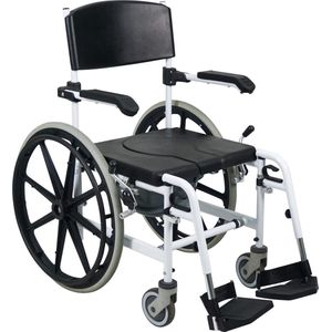 MultiMotion mobiele Douche Toiletstoel met 24'' achterwielen - Douchestoel en postoel in 1 met wielen - Inclusief Emmer