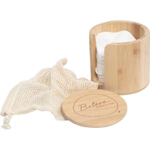 Bamboe wattenschijfjeshouder Incl. 18 watjes - Witte wattenschijfjes - Wattenhouder - Watjes houder - Wattenpot - Wattenschijfjes dispenser - Bamboe wattenschijfjeshouder - Wattenschijfjes - Bamboe Houder - Zero Waste - duurzaam cadeau - Wattenbox