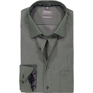 OLYMP Luxor comfort fit overhemd - structuur - grijsgroen - Strijkvrij - Boordmaat: 45