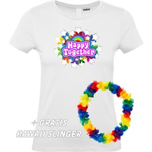 Dames T-shirt Happy Together Stars | Love for all | Gay Pride | Regenboog LHBTI | Wit dames | maat XXL