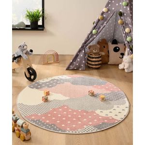 Rond vloerkleed kinderkamer wolk - Magic roze/grijs 120 cm rond