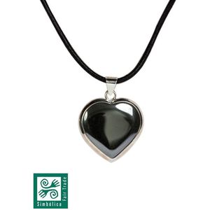 Hart hematiet - leren ketting