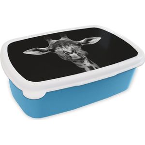 Broodtrommel Blauw - Lunchbox - Brooddoos - Giraffe - Dieren - Portret - Zwart - 18x12x6 cm - Kinderen - Jongen