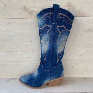 Washed denim cowboylaars d-blue 37 / Donkerblauw