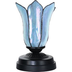 Art Deco Trade - Tiffany lage tafellamp zwart met Gentian Blue
